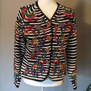 Michael Simon VTG Jungle Animal Theme Striped Embroidered sweater SZ S/M 1994